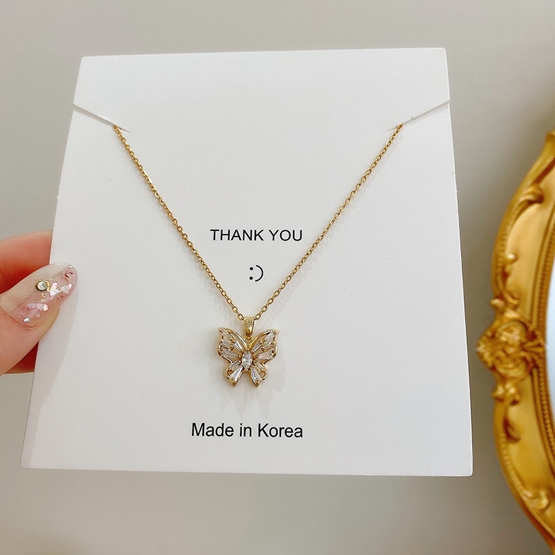 Kalung Titanium Kupu Kupu Diamond Vintage Trending Korea Fashion Style
