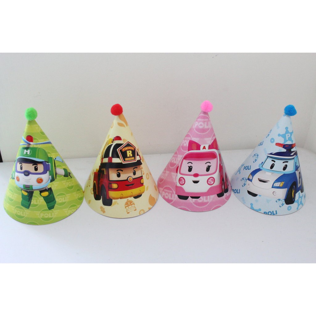 topi kerucut robocar poli / topi ulang tahun robocar poli/ robocar poli hat birthday/ topi robocar p