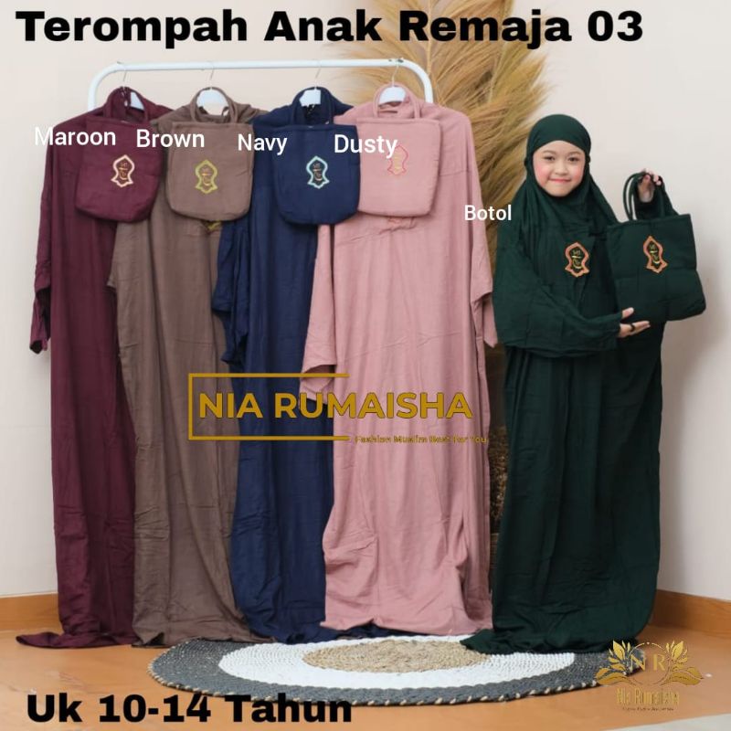 Mukena Terusan Anak Remaja by Nia Rumaisha Bahan Viscose Motif Polos