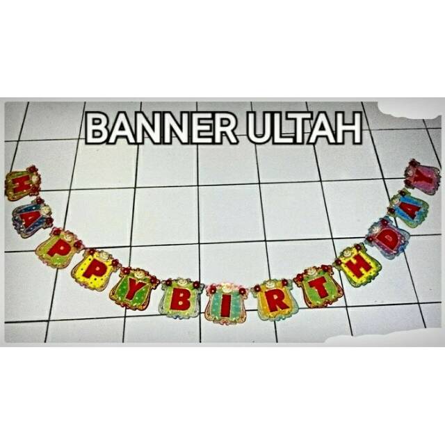 Bunting flag happy birthday glitter merah