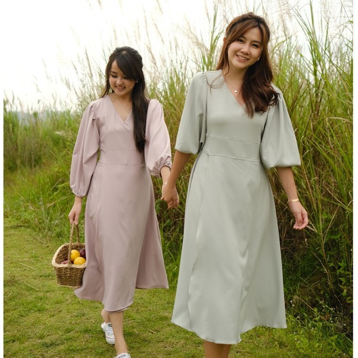 SDF344 Safi Dress - Maxi Dress Korea Tangan Panjang Puffy Sleeves / Dress Hijab Panjang