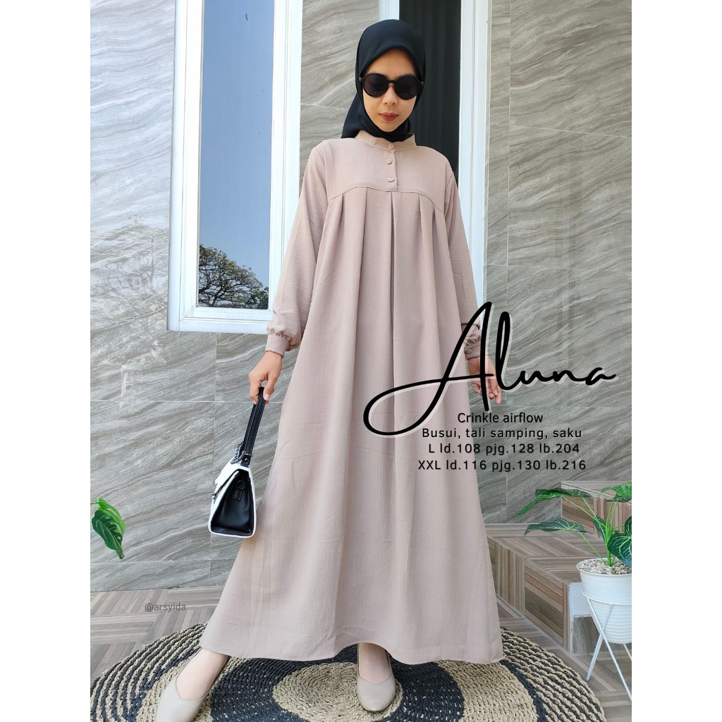 Aluna Dress gamis viral Crinkle airflow Premium