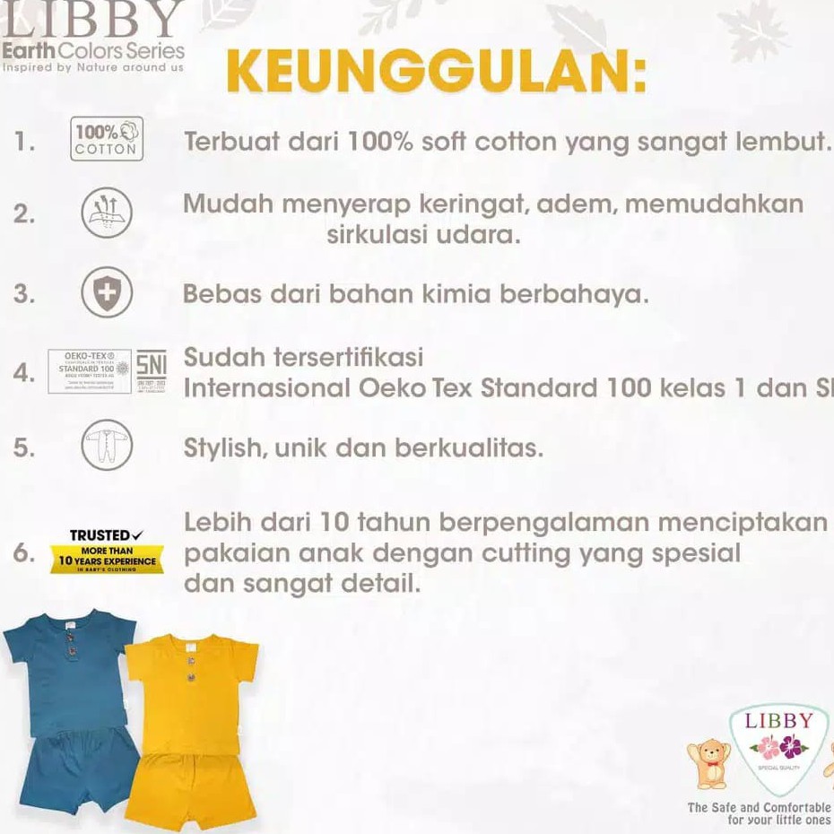 LIBBY Setelan Piyama Bayi Oblong Earth Series Fave Set Baju Pendek - Celana Pendek Baju Pendek Celana Panjang EARTH SERIES 9 Bulan - 4 tahun