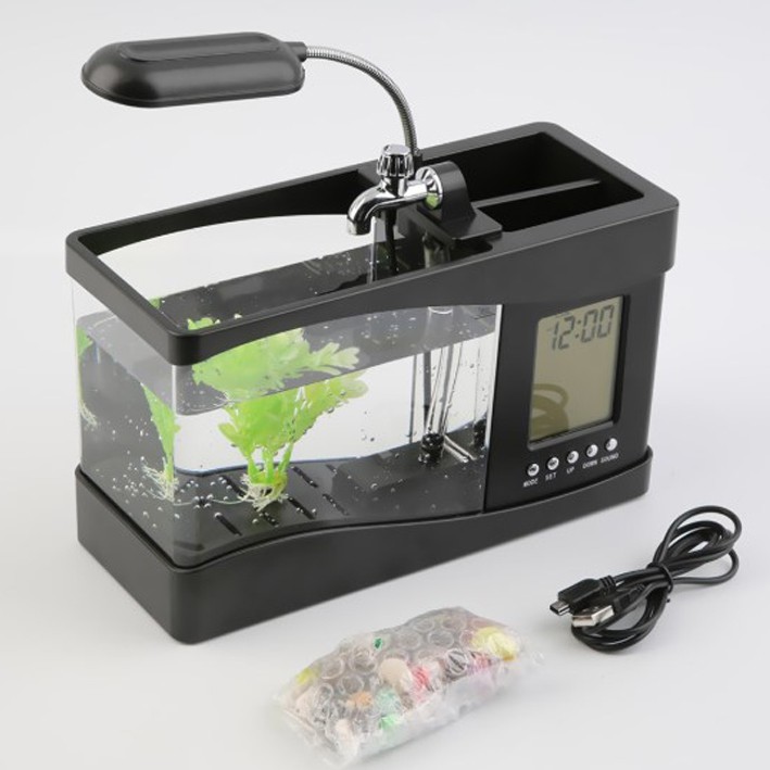 Aquarium Ikan Mini USB Desktop Fish Tank Running Water Hitam