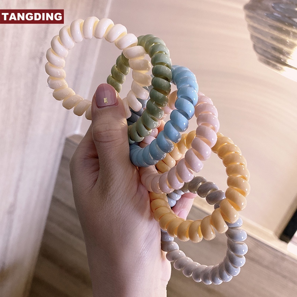 【COD Tangding】5pcs/set Colored Telephone Line Ring Hair Tie Fashion Hair Decor