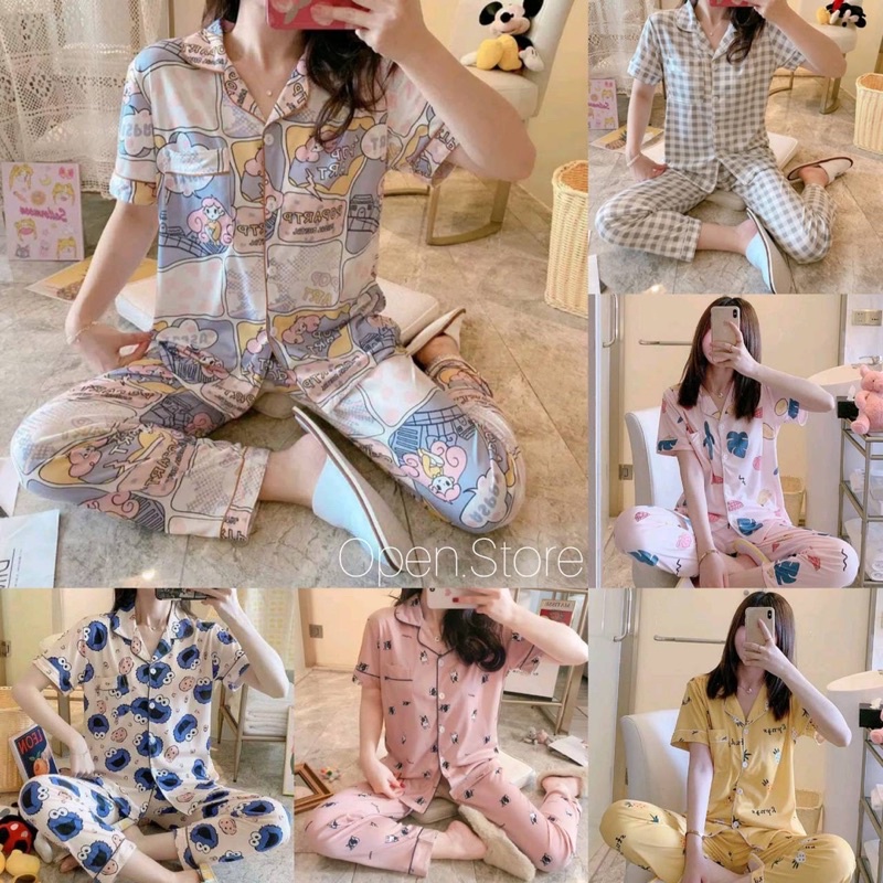 Ready Stock Baju Tidur Piyama Set Kemeja Celana Panjang Baju Lengan Pendek / Piyama Import / Premium Quality / Baju Tidur Import / Baju Tidur Murah / Piyama Set / Baju Per Set Tidur