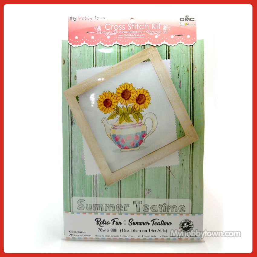 Paket DIY Craft Sulam Kristik Strimin TUVA Retro - Summer Tea Time Bunga Matahari Teko Sunflower