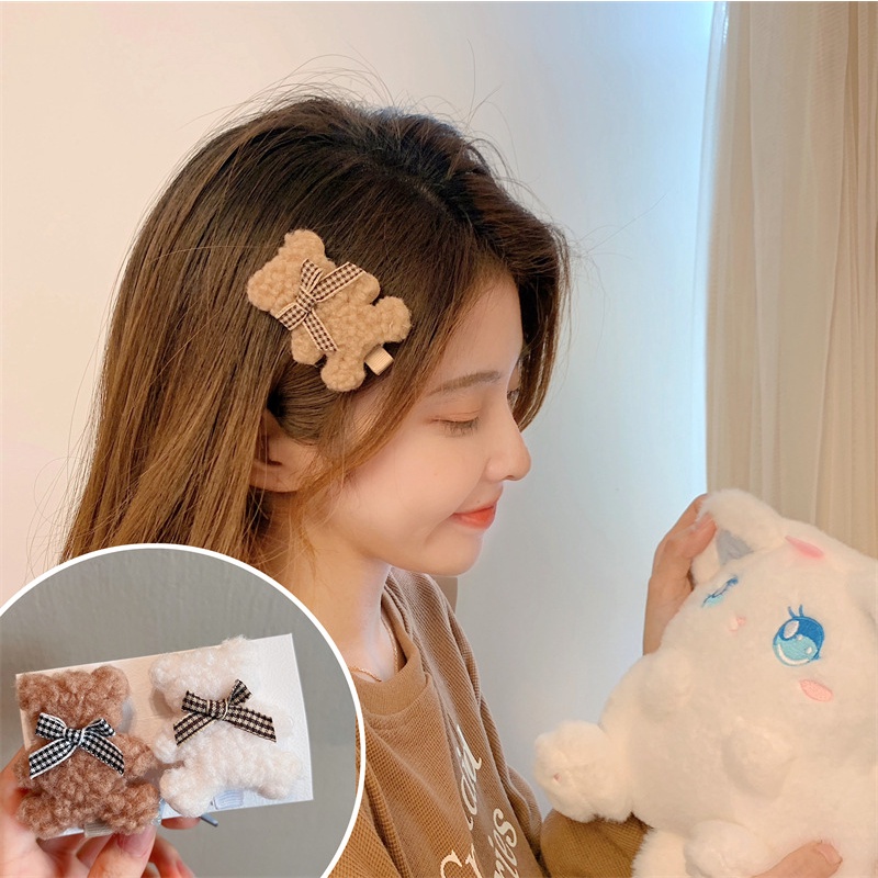 COD❤️Plush Bear Jepit Rambut Lucu Sisi Klip Aksesoris Rambut Jepit Rambut Fashion Wanita Korea Import Murah