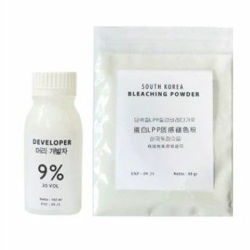 KOREAN BLEACH POWDER 50gr + DEVELOPER 100ml /  bleaching rambut korea kemasan share