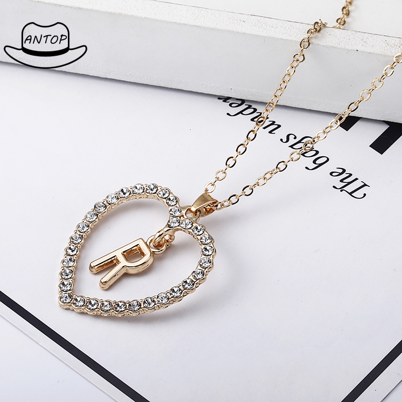 Antop！COD 26 Huruf Kalung Kristal Titanium Anti Karat 18K Alfabet Liontin Letter Necklace