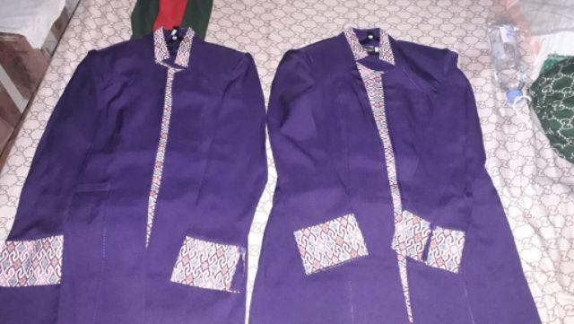 Setelan Blazer Seragam Kerja Wanita Ungu Tua Motif Batik Murah Cantik Pake Inner Bank,perawat,rs