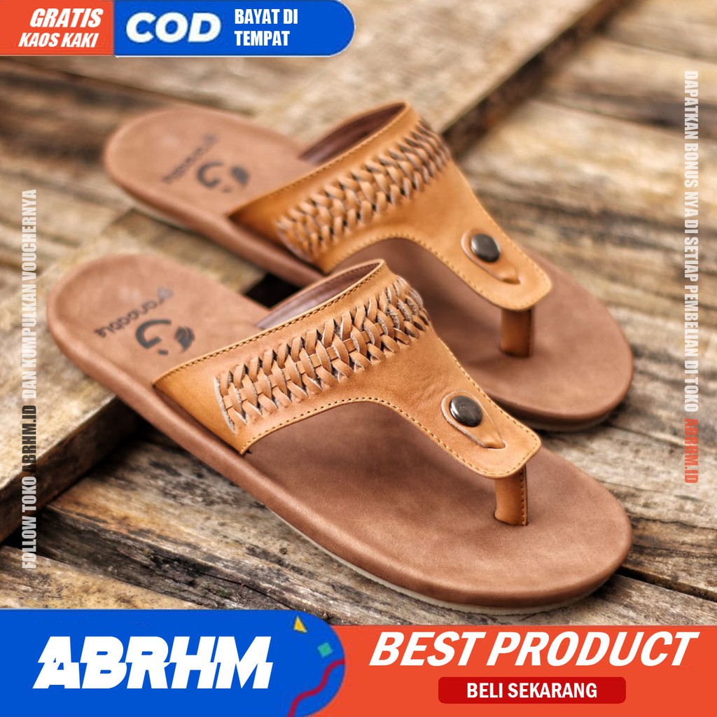 ABRHM Sandal Sendal Jepit Pria Kulit Asli