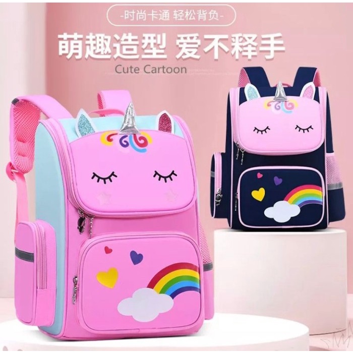 Tas Sekolah Ransel Anak Perempuan Karakter Unicorn 3D Emboss + Lampu