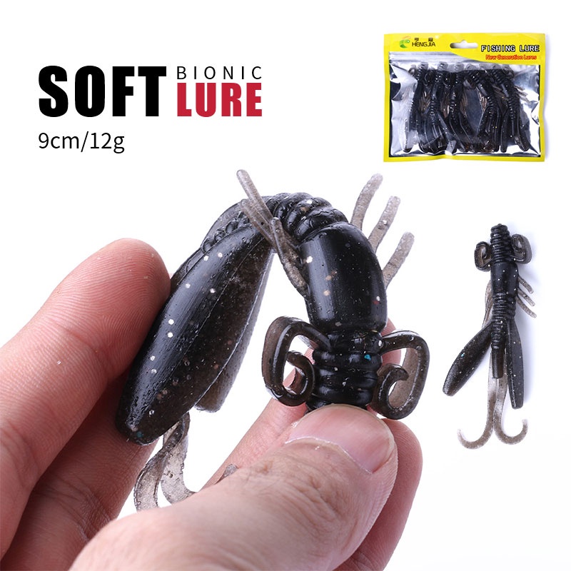 Hengjia 5pcs / Kantong Umpan Pancing Bentuk Udang Bahan Karet Plastik Lembut 12g 9cm Insect soft lures