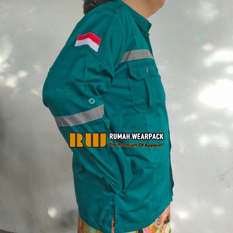 Kemeja PDL Safety Baju PDL Wearpack PDL Kancing Atasan Lengan Panjang Warna Hijau Tosca