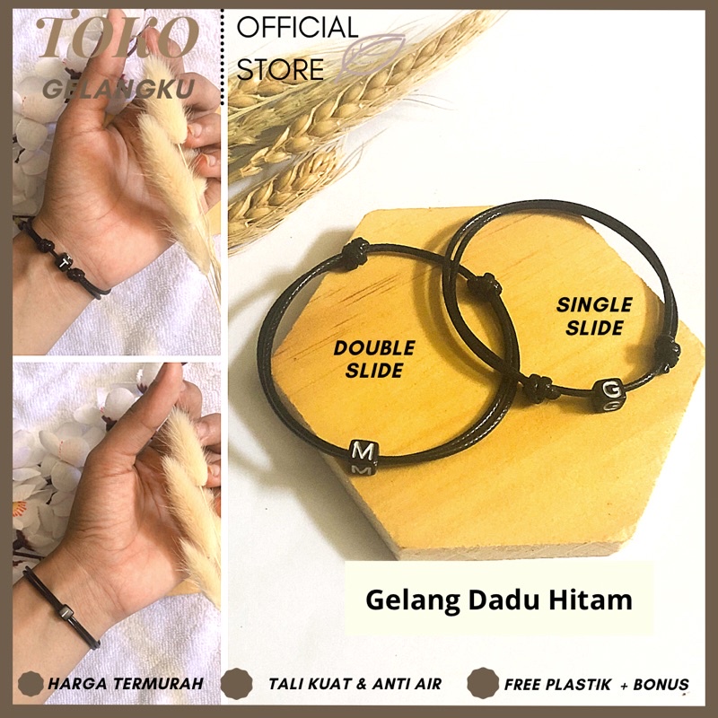 [TERMURAH] (A-Z) GELANG DADU KOTAK HITAM ( BELI 10 FREE 1 GELANG POLOS ) / Gelang Tali Huruf Inisial Pria Wanita / Gelang Couple Sahabat Pacar / Bracelet initial Abjad