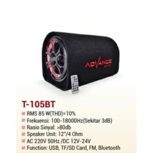 Speaker Aktif Bluetooth Advance T105BT Tabung 12 inch bisa pakai DC