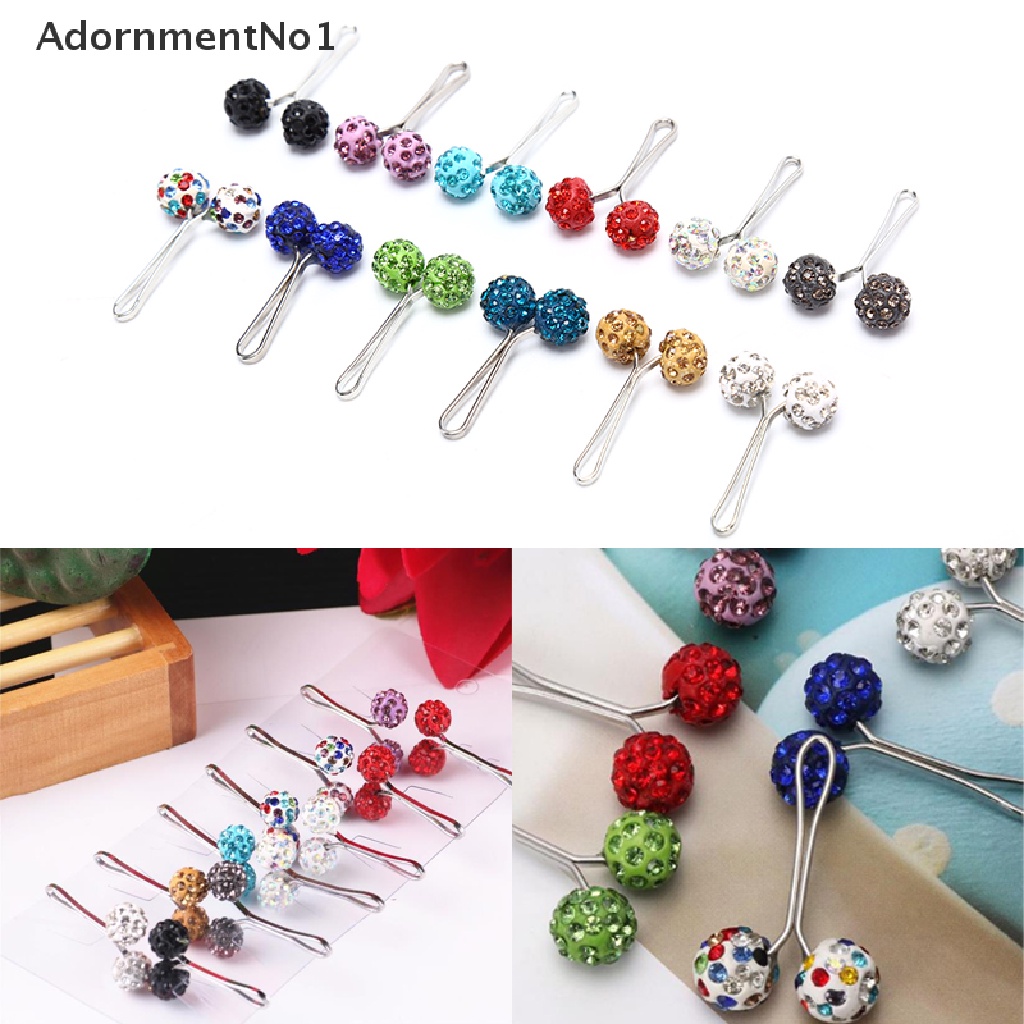 (AdornmentNo1) 12pcs / Set Bros Pin Bentuk Bola Aksen Berlian Imitasi Untuk Aksesoris Scarf / Hijab Wanita Muslim