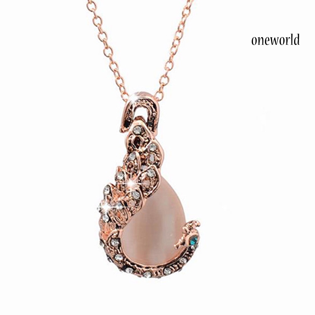 OW@ Women Elegant Waterdrop Rhinestone Pendant Necklace Hook Earrings Jewelry Set