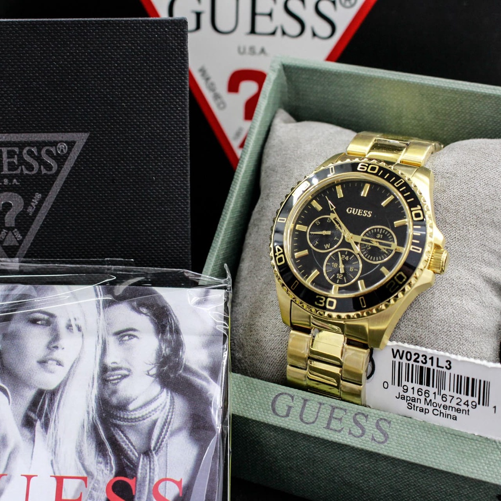 termurah Guess W0231L3 Original all stainless steel Gold, chronograph day-date, include box Gues