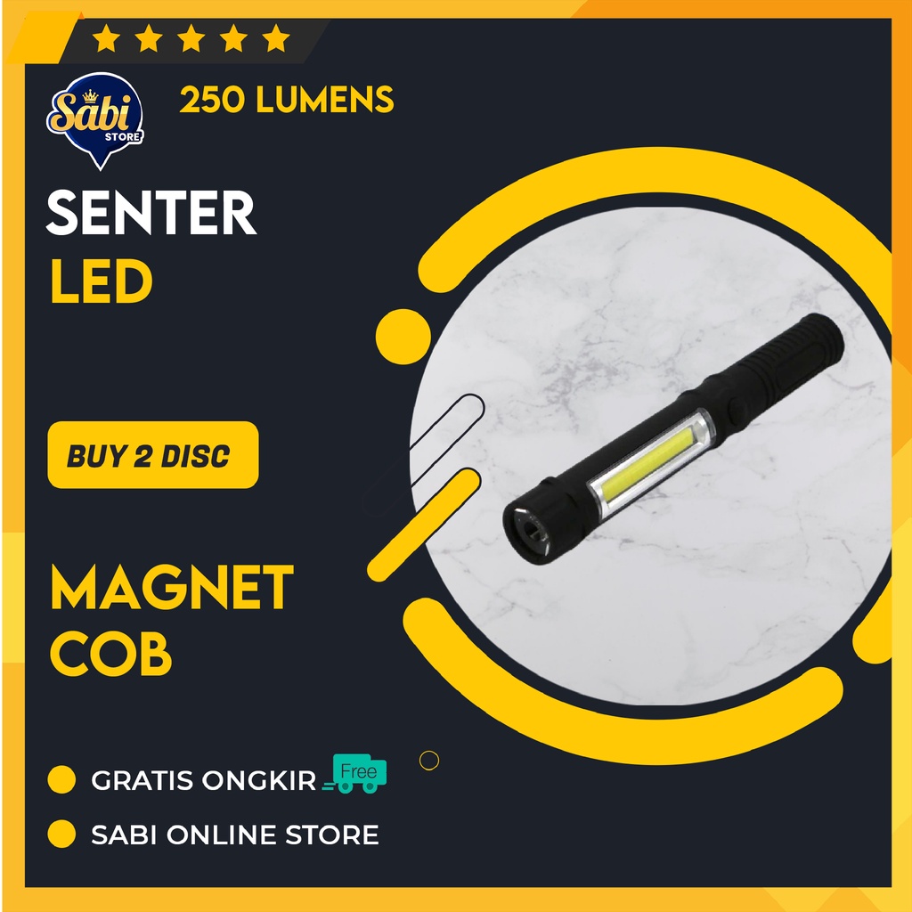 SENTER LED / MAGNET COB / 250 LUMENS / SAKU PULPEN / CEK MESIN PABRIK