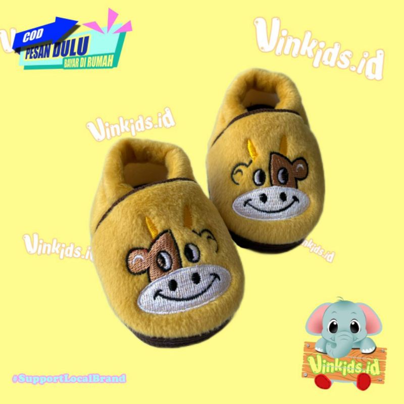 Sepatu Bayi Laki Laki Perempuan 0 12 Bulan Karakter Sapi Cokelat Muda Prewalker