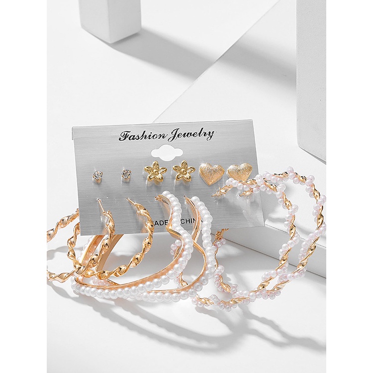 12pcs / Set Anting Stud Desain Kupu-Kupu Mutiara Warna Emas Gaya Retro Korea Untuk Wanita