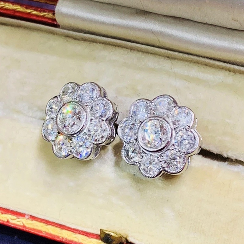 Fancyqube Anting Stud Bentuk Bunga Hias Kristal Kubik Zirkonia Serbaguna Untuk Wanita