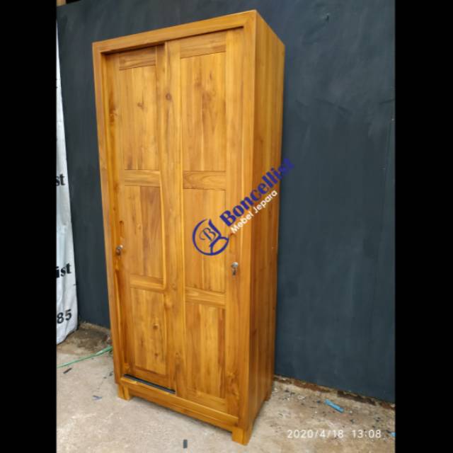 Lemari pakaian anak pintu 2 sliding door kayu jati jepara
