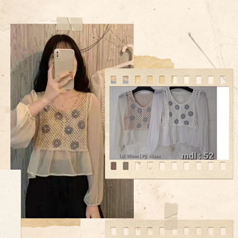 Korean Lace Puff Long Sleeve Blouse mdl 58/28/27/52