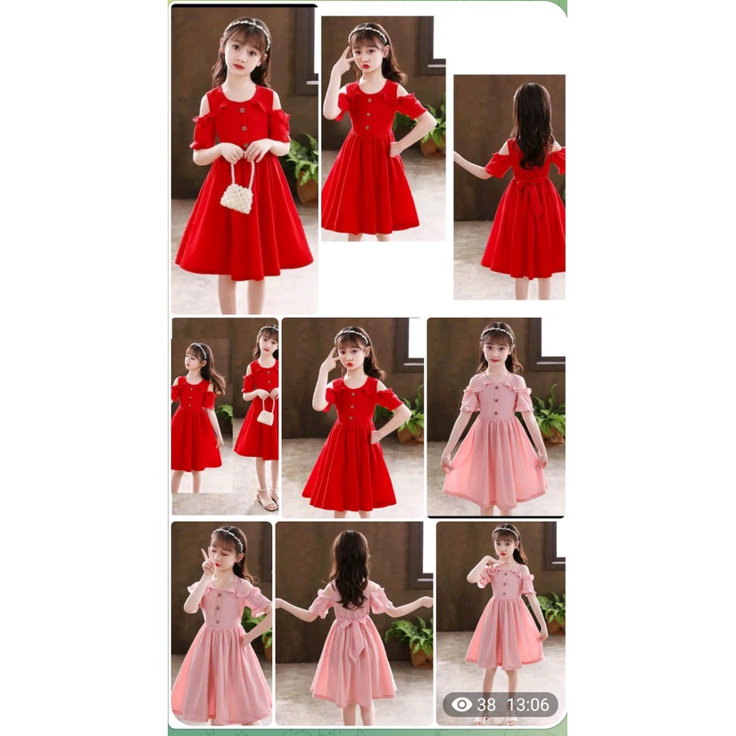 Dress Sabrina kid / gaun pesta anak perempuan usia 5 6 7 8 9 10 tahun / dress Sabrina serut anak luc