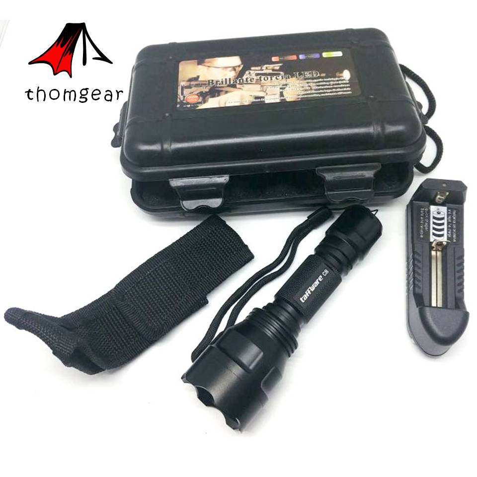 Thomgear Taffled Paket Senter Led Flashlight Cree Q5 4000 Lumens + 1xbattery + Charger + Box - C8 Jm