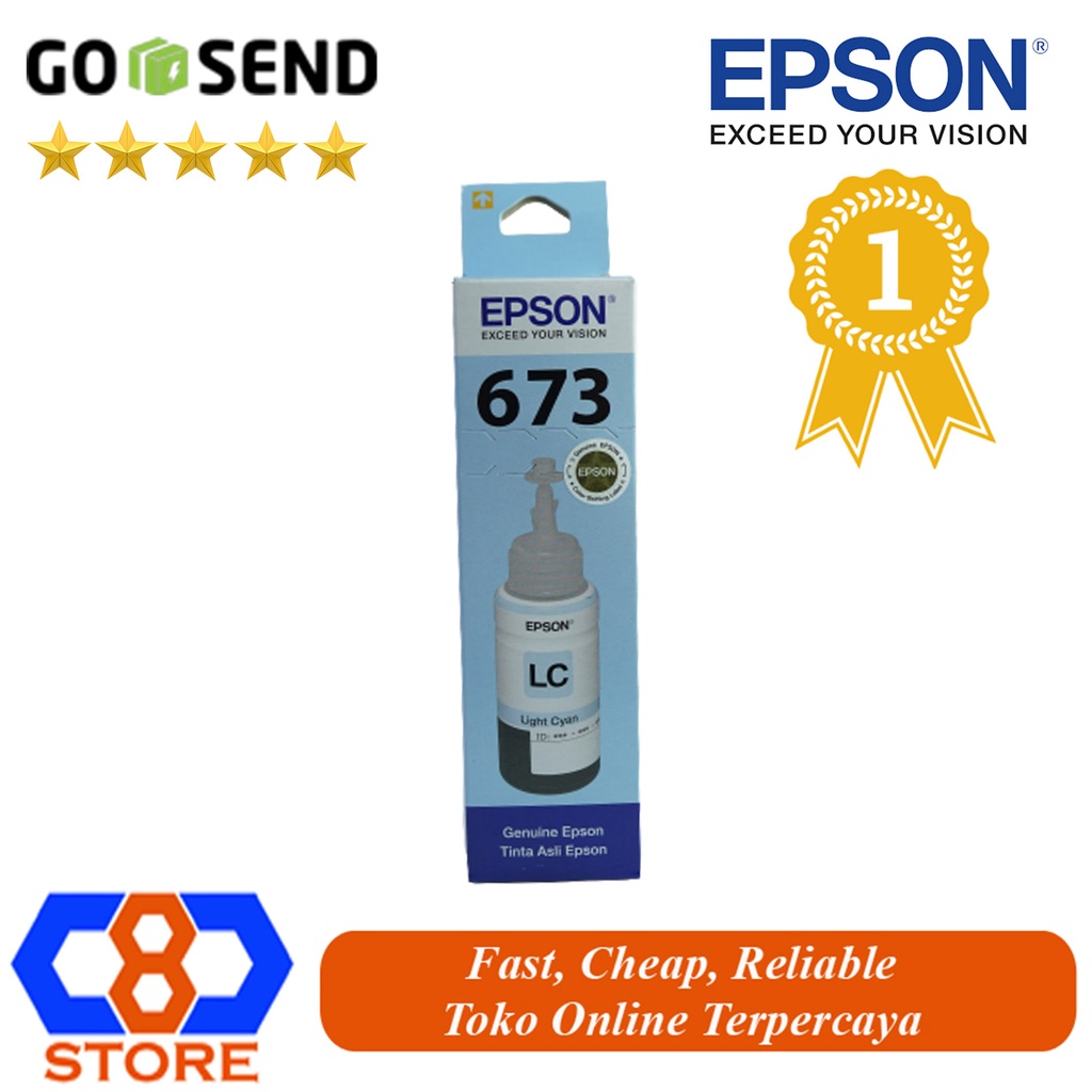 TINTA EPSON L800 L805 L850 673 T6735 LIGHT CYAN ORIGINAL