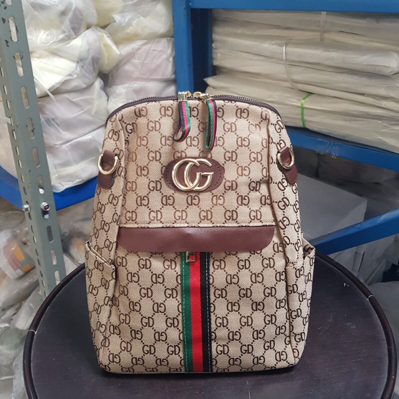 SG9539 syafniegery CG Monogram Striped Backpack import ransel wanita