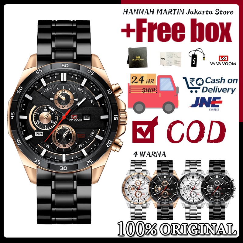 VAVA VOOM Jam Tangan Pria 100% Original Kronograf Jam Tangan Cowok Quartz Laki Arloji Gift Tangan