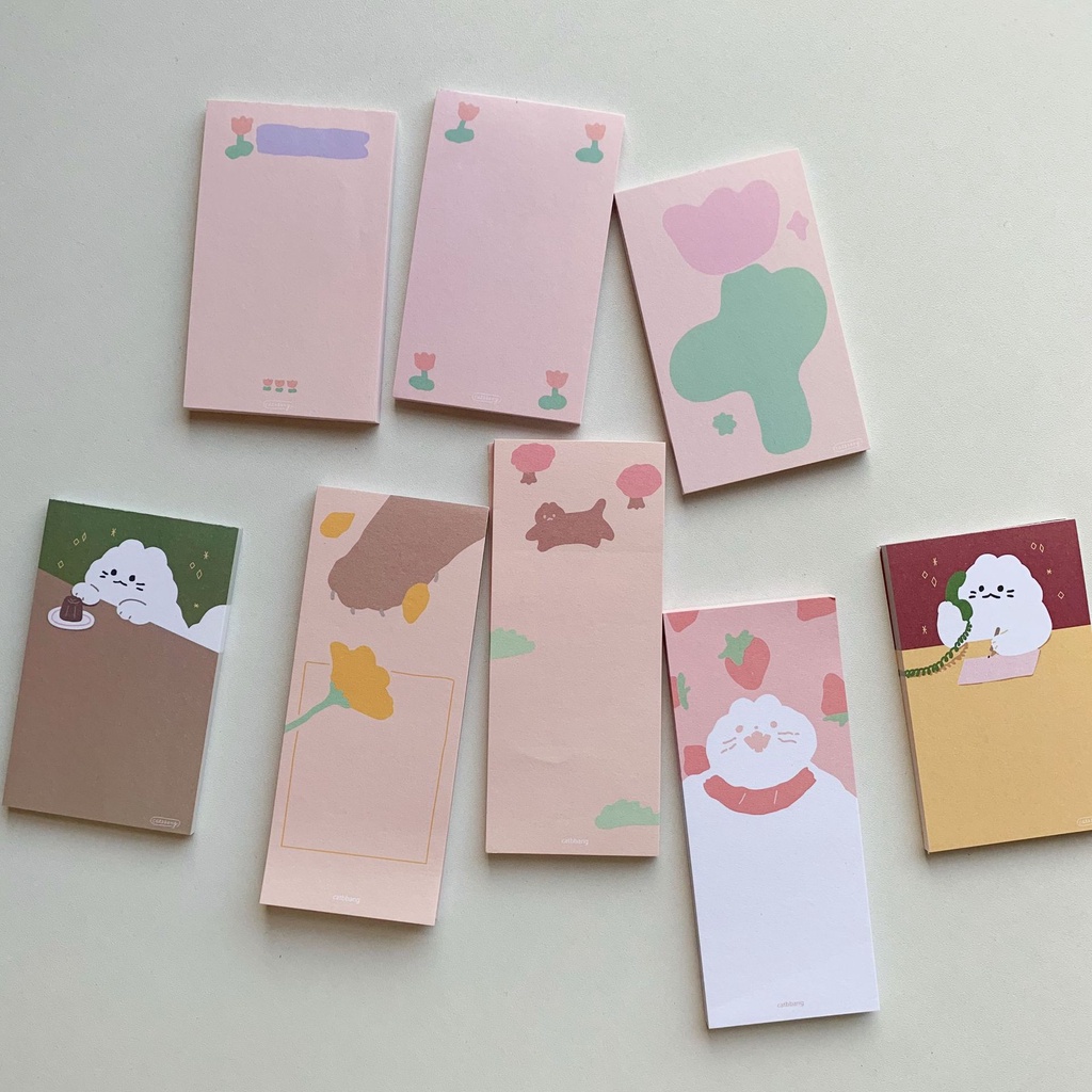 Ins Buku Memo / Notepad Motif Bunga Tulip / Kucing Lucu Warna Abu-Abu Untuk Dekorasi