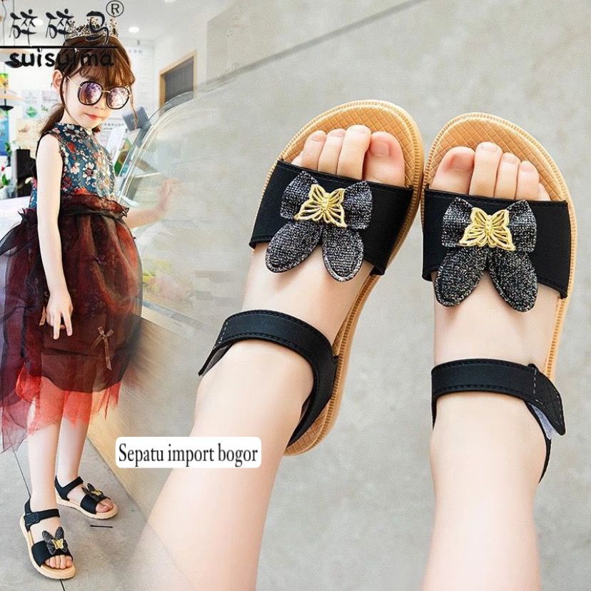 Sandal Anak Perempuan Sweet BUTTERFLY Jelly Import 638 - 3 / Sendal Karet Anak Tali Perekat Karet