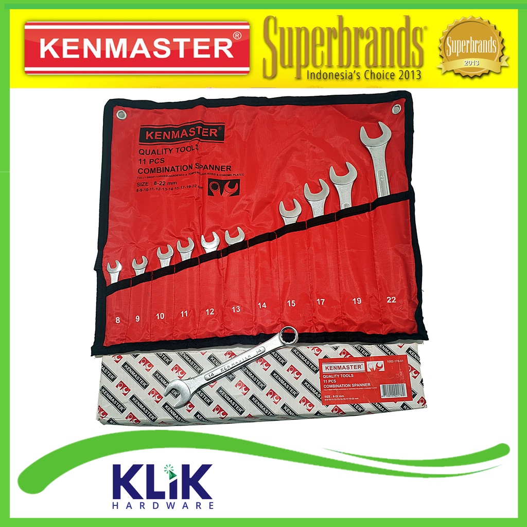 Kenmaster Kunci Ring Pas Set 11 Pcs Ukuran 8 - 22 mm