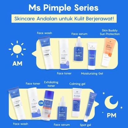 Emina Ms Pimple Acne | Face Wash Toner Moisturizing Spot Gel Sebum Loose Powder