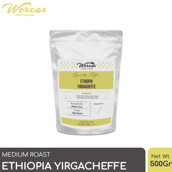 

WORCAS Arabica Ethiopia Yirgacheffe 500 Gram - Medium Roasted Coffee - KOPI BIJI