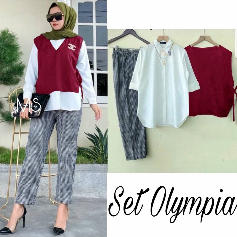 SET CELANA OLYMPIA KOTAK 3IN1, MOSCREPE KATUN, GAMIS HIJAB MUSLIM, SETELAN