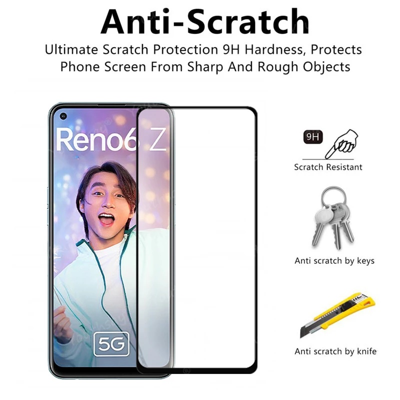 PROMO Tempered Glass OPPO RENO 6z TG Layar FULL COVER Black Premium Screen Protector Anti Gores Kaca