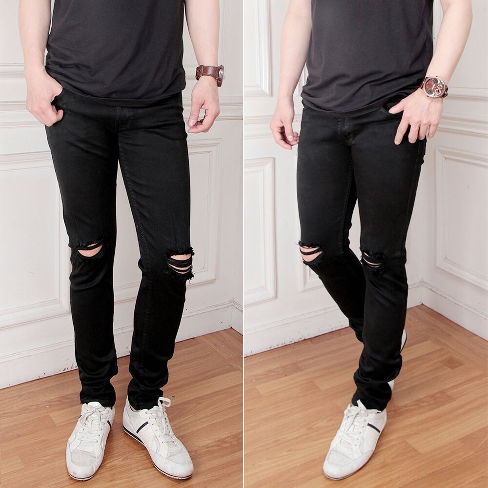  CELANA  JEANS  SKINNY HITAM  SOBEK LUTUT PRIA  Shopee  Indonesia