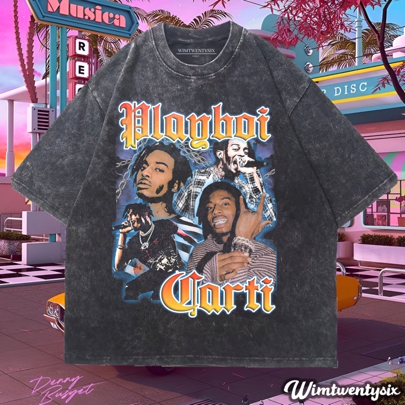 KAOS PLAYBOI CARTI WASHING VINTAGE RAP TEE (OVERSIZE WASHED T-SHIRT)