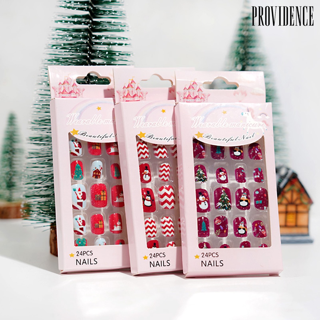 Providence 24Pcs/Set Christmas Style Kid Nail Tip Self-Adhesive Colorful DIY Full Cover False Nails Art Press On Tips for Gift