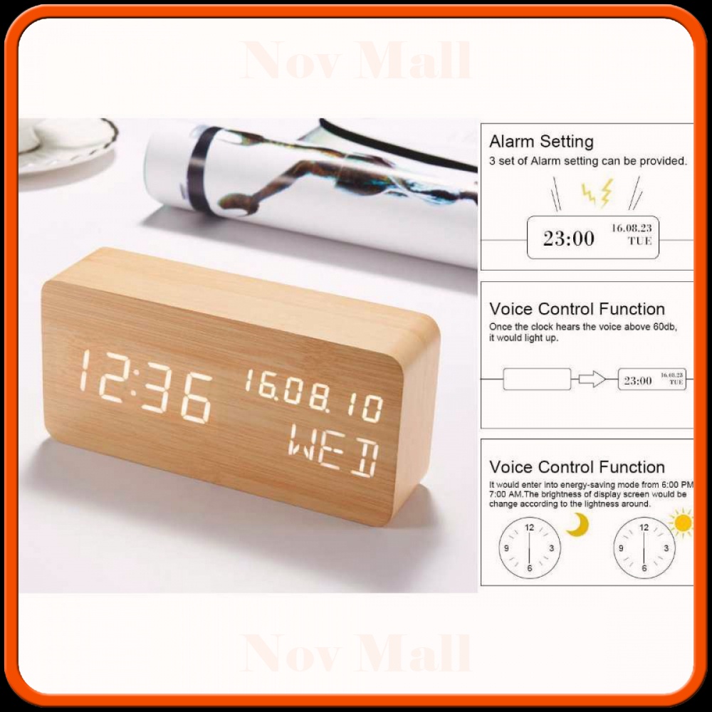 Jam Weker Alarm Motif Kayu Digital Voice Control - TX602