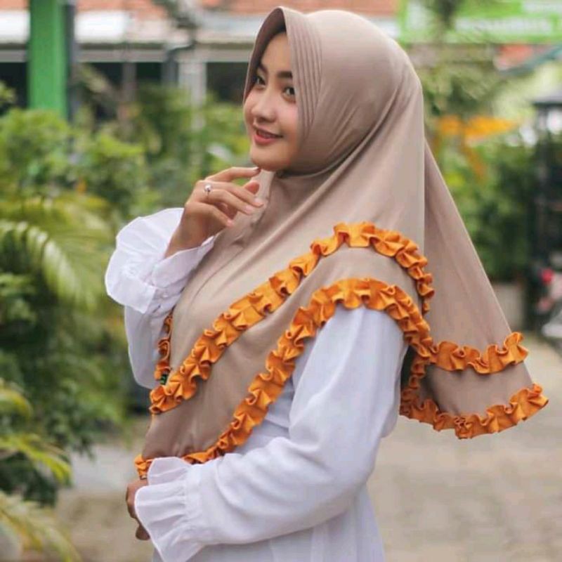 Jilbab Jersey Kombinasi Rempel/ Jilbab instan