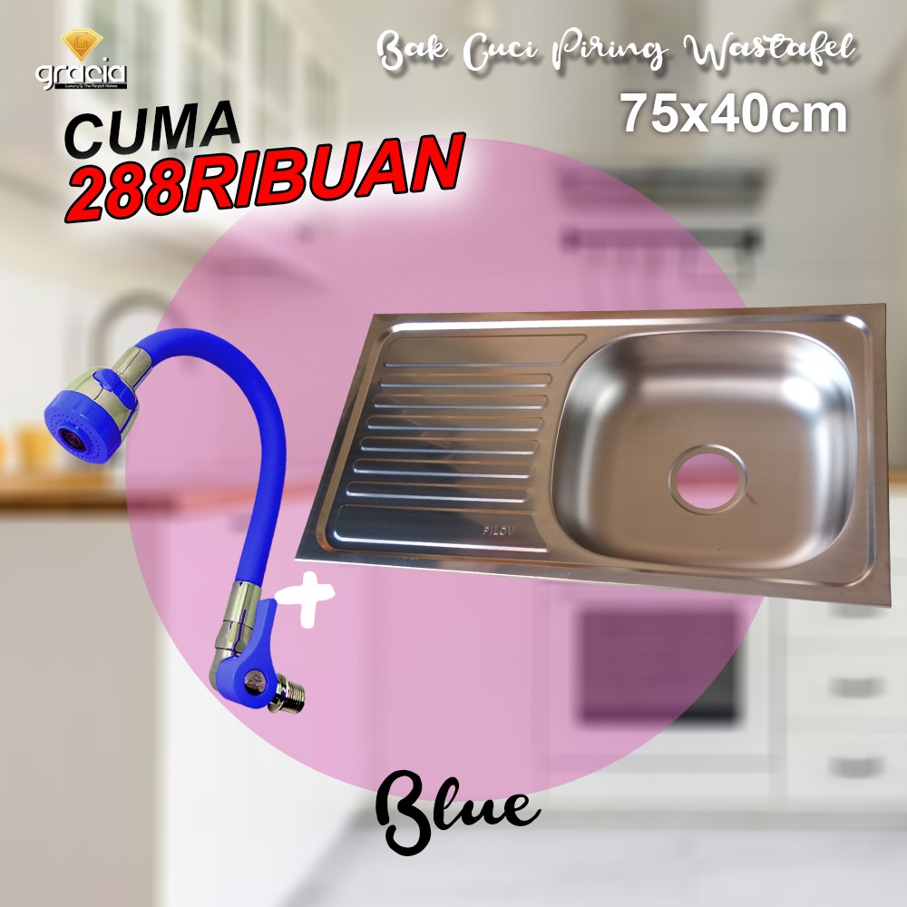 Bak Cuci Piring 75x40x14 cm / Wastafel Tempat Cuci Piring Stainless / Kitchen Sink / Sink bar &amp; Dapur GRATIS AFUR-SELANG-TEMPAT SABUN SUNLIGHT