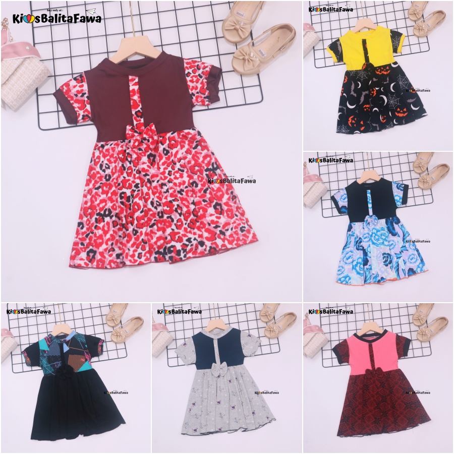 Dress ABC uk 1-2 Tahun / Dres Anak Perempuan Murah Baju Batik Adem Grosir Lengan Bahan Kaos