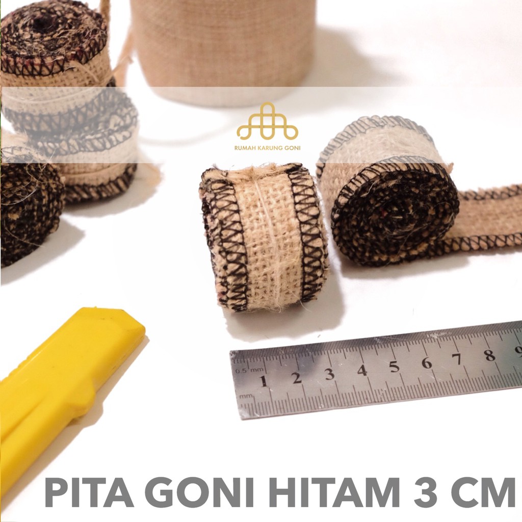 Pita Goni Obras Hitam 3x115 cm - Pita Toples - Pita Kado - Pita Dekorasi Ulang Tahun